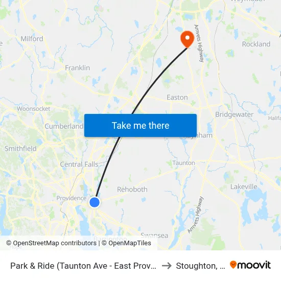 Park & Ride (Taunton Ave - East Providence) to Stoughton, MA map