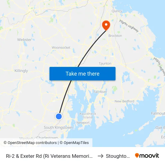 Ri-2 & Exeter Rd (Ri Veterans Memorial Cemetery) to Stoughton, MA map