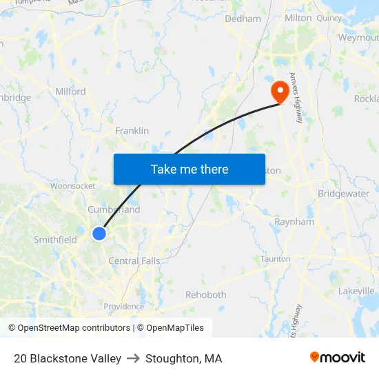 20 Blackstone Valley to Stoughton, MA map