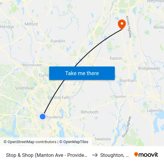 Stop & Shop (Manton Ave - Providence) to Stoughton, MA map