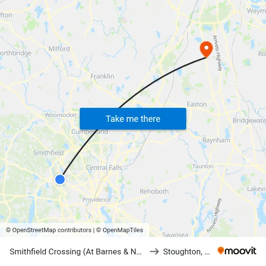 Smithfield Crossing (At Barnes & Noble) to Stoughton, MA map