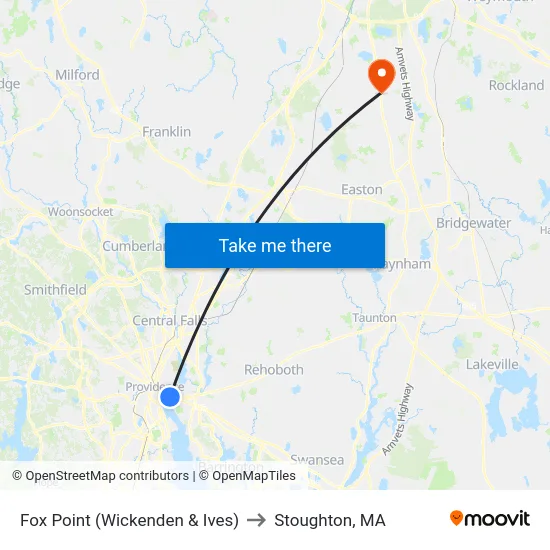 Fox Point (Wickenden & Ives) to Stoughton, MA map