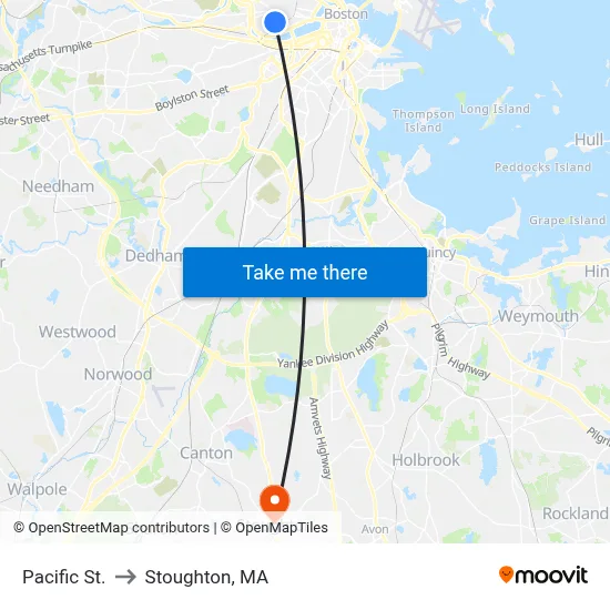 Pacific St. to Stoughton, MA map