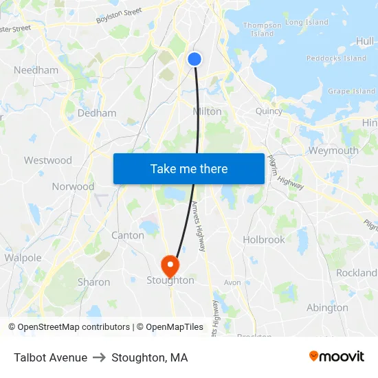 Talbot Avenue to Stoughton, MA map