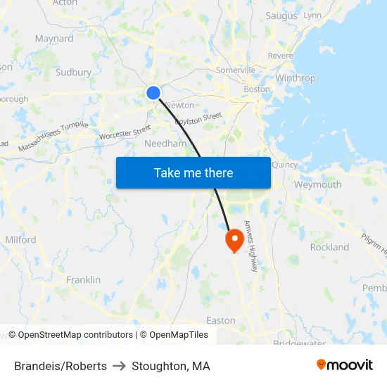 Brandeis/Roberts to Stoughton, MA map