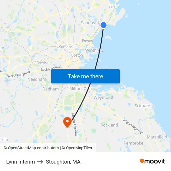 Lynn Interim to Stoughton, MA map