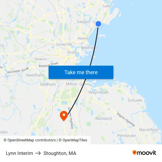 Lynn Interim to Stoughton, MA map