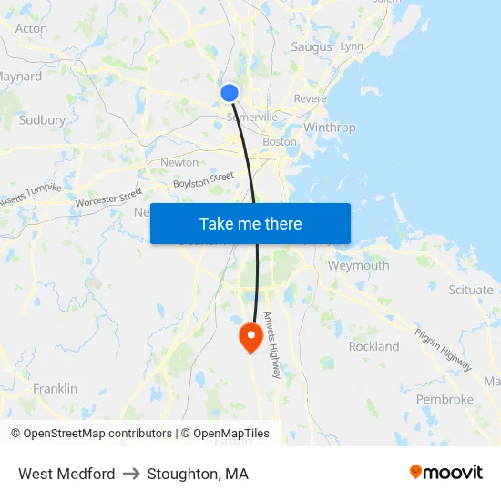 West Medford to Stoughton, MA map