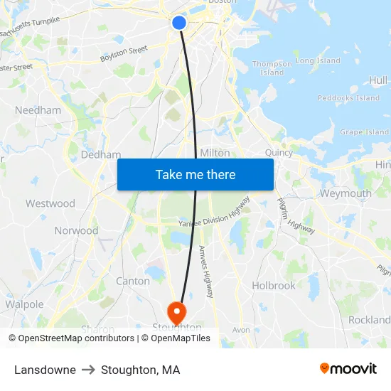 Lansdowne to Stoughton, MA map