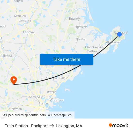Train Station - Rockport to Lexington, MA map