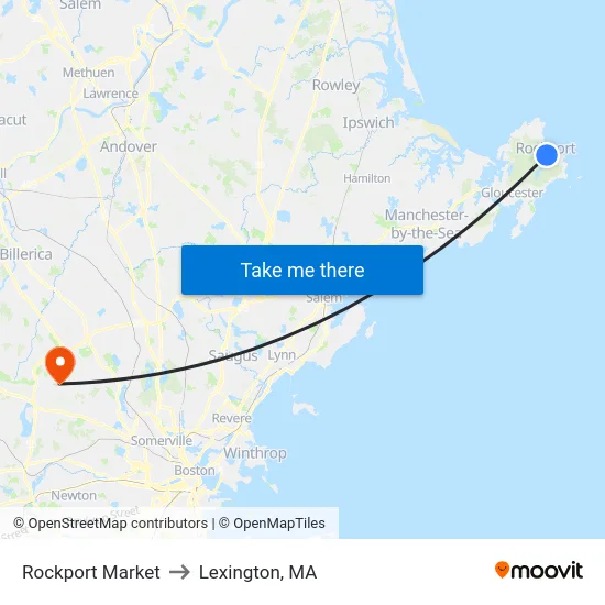 Rockport Market to Lexington, MA map