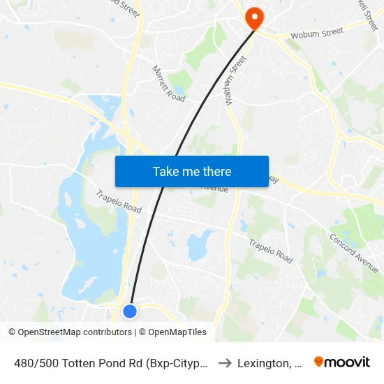 480/500 Totten Pond Rd  (Bxp-Citypoint) to Lexington, MA map