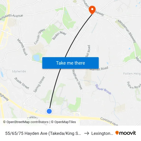 55/65/75 Hayden Ave  (Takeda/King St Properties) to Lexington, MA map