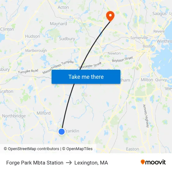 Forge Park Mbta Station to Lexington, MA map