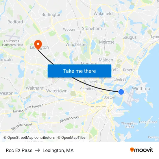 Rcc Ez Pass to Lexington, MA map