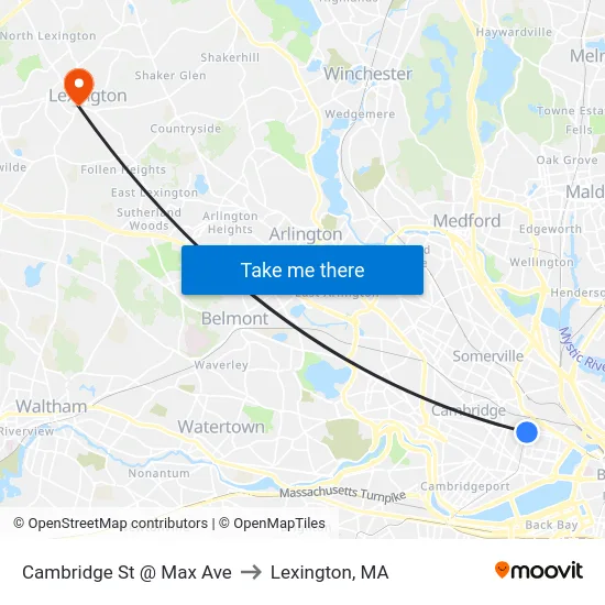 Cambridge St @ Max Ave to Lexington, MA map