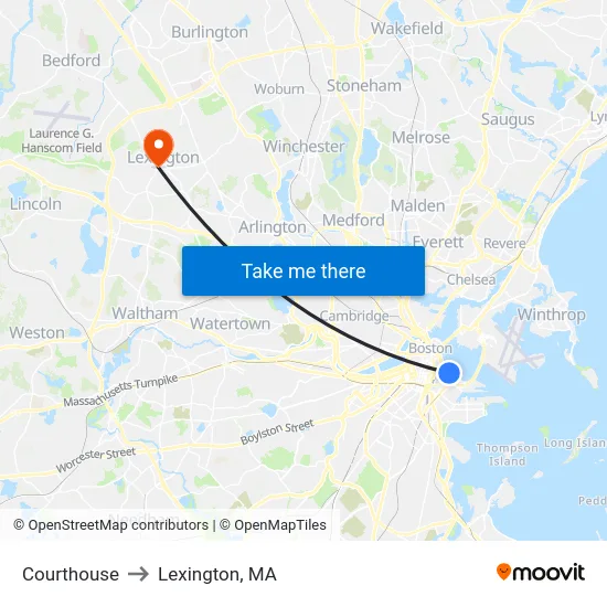 Courthouse to Lexington, MA map