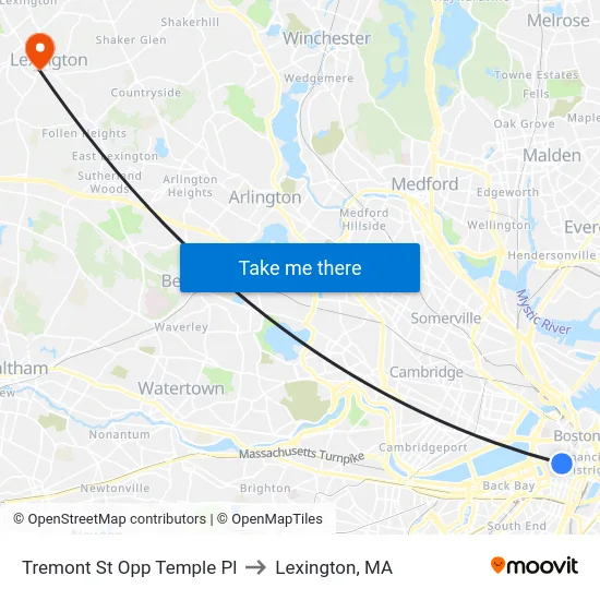 Tremont St Opp Temple Pl to Lexington, MA map
