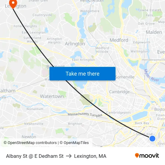Albany St @ E Dedham St to Lexington, MA map
