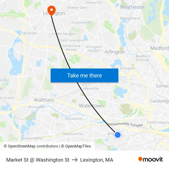Market St @ Washington St to Lexington, MA map