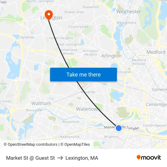 Market St @ Guest St to Lexington, MA map