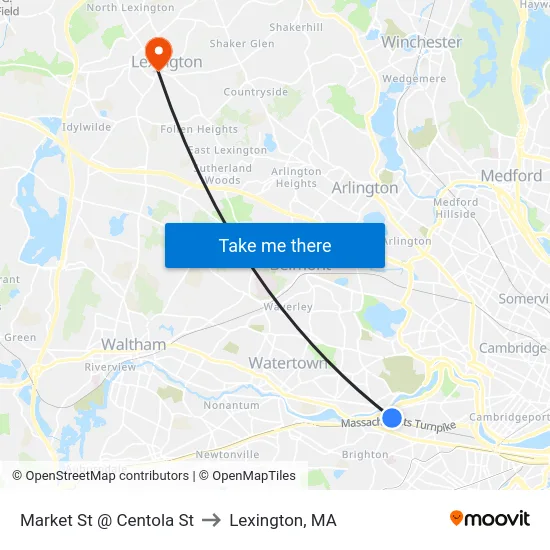 Market St @ Centola St to Lexington, MA map