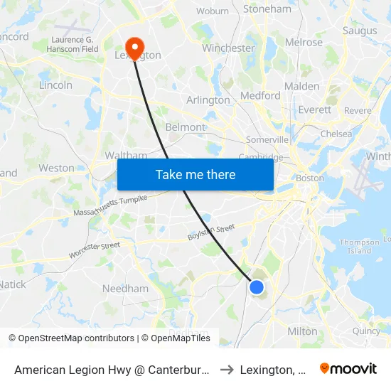 American Legion Hwy @ Canterbury St to Lexington, MA map
