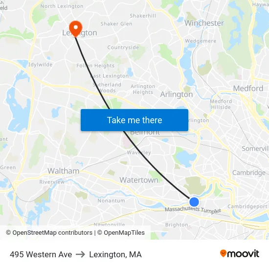495 Western Ave to Lexington, MA map