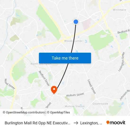 Burlington Mall Rd Opp NE Executive Pk to Lexington, MA map