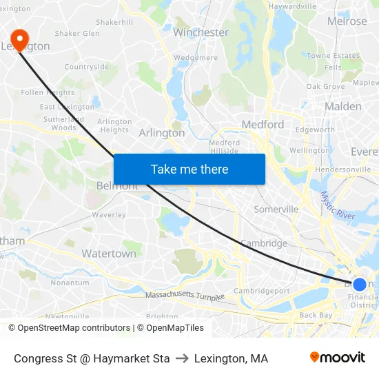 Congress St @ Haymarket Sta to Lexington, MA map