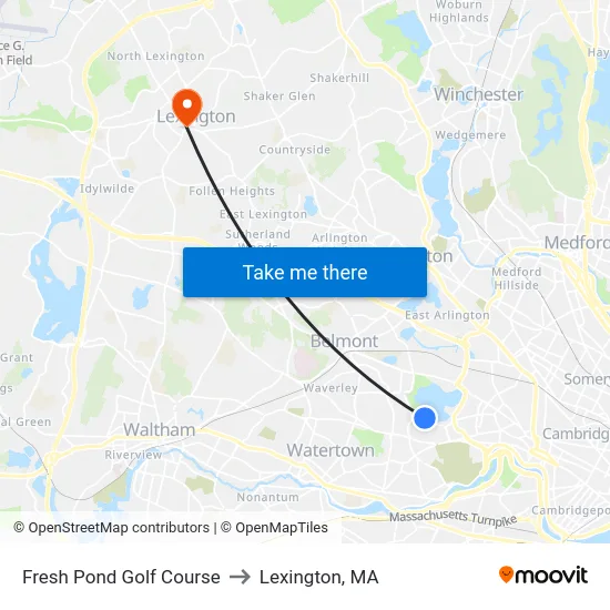 Fresh Pond Golf Course to Lexington, MA map