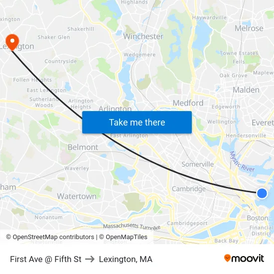 First Ave @ Fifth St to Lexington, MA map