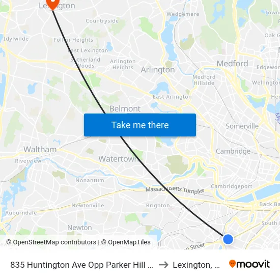 835 Huntington Ave Opp Parker Hill Ave to Lexington, MA map
