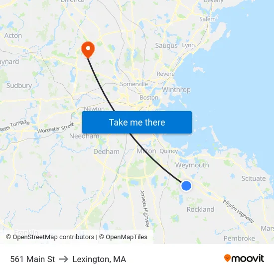 561 Main St to Lexington, MA map
