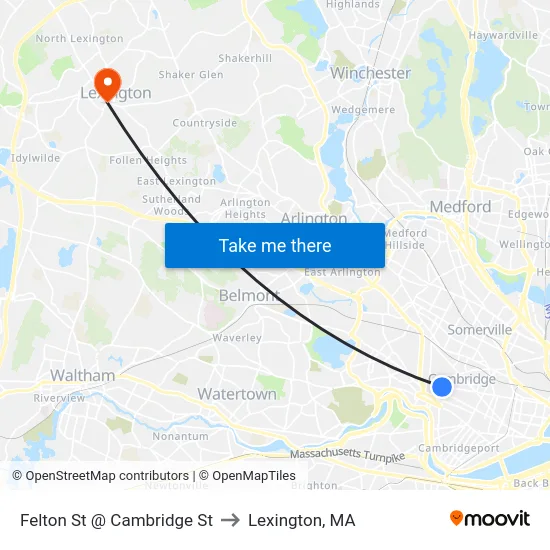 Felton St @ Cambridge St to Lexington, MA map