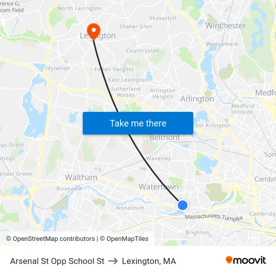 Arsenal St Opp School St to Lexington, MA map