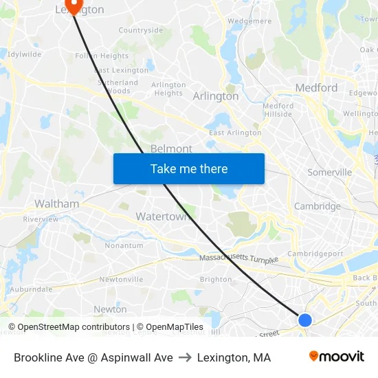 Brookline Ave @ Aspinwall Ave to Lexington, MA map