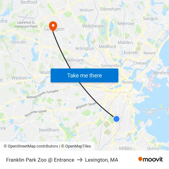 Franklin Park Zoo @ Entrance to Lexington, MA map