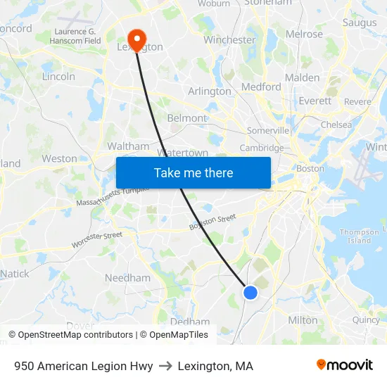 950 American Legion Hwy to Lexington, MA map