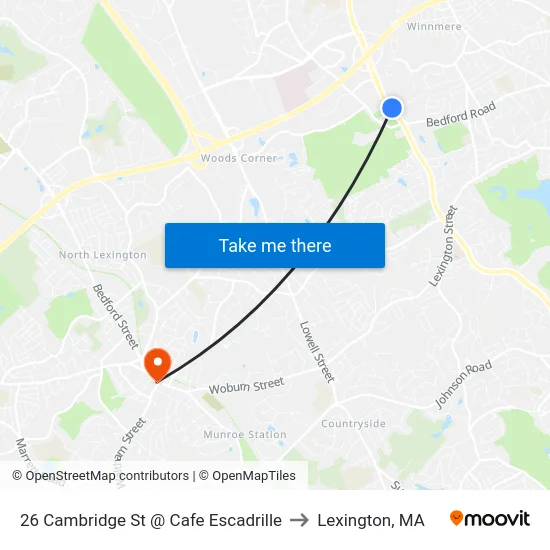 26 Cambridge St @ Cafe Escadrille to Lexington, MA map