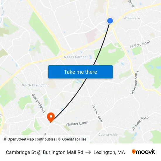 Cambridge St @ Burlington Mall Rd to Lexington, MA map