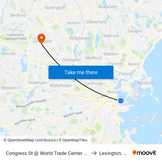 Congress St @ World Trade Center Sta to Lexington, MA map