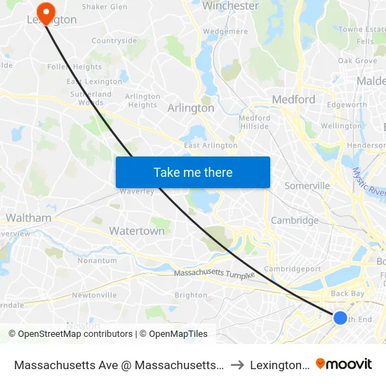 Massachusetts Ave @ Massachusetts Ave Station to Lexington, MA map