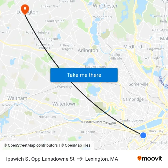 Ipswich St Opp Lansdowne St to Lexington, MA map