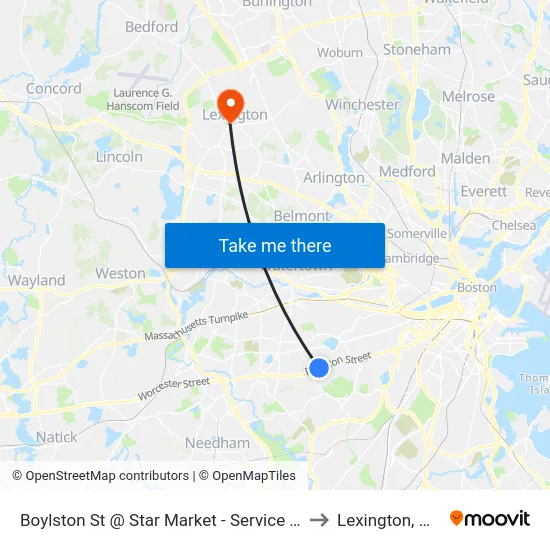 Boylston St @ Star Market - Service Rd to Lexington, MA map