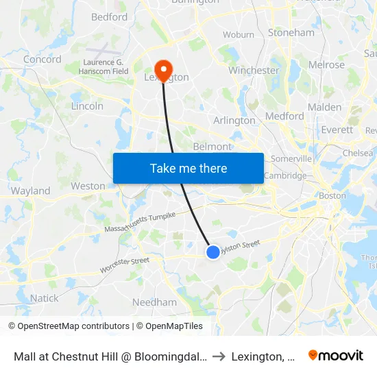 Mall at Chestnut Hill @ Bloomingdale's to Lexington, MA map