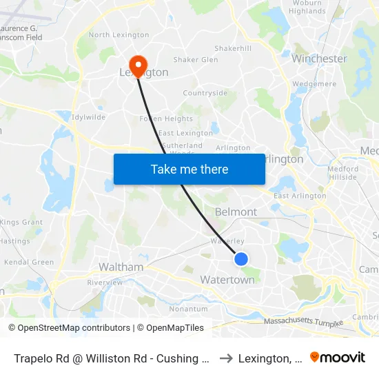 Trapelo Rd @ Williston Rd - Cushing Square to Lexington, MA map