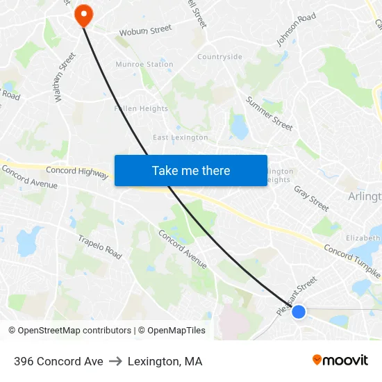 396 Concord Ave to Lexington, MA map