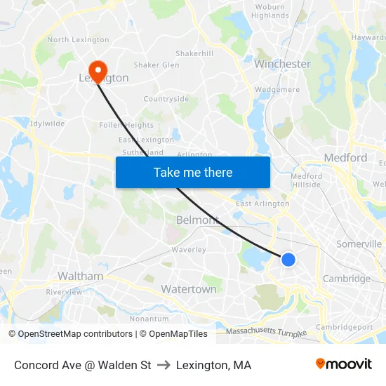 Concord Ave @ Walden St to Lexington, MA map