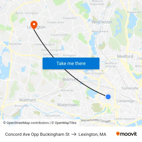 Concord Ave Opp Buckingham St to Lexington, MA map